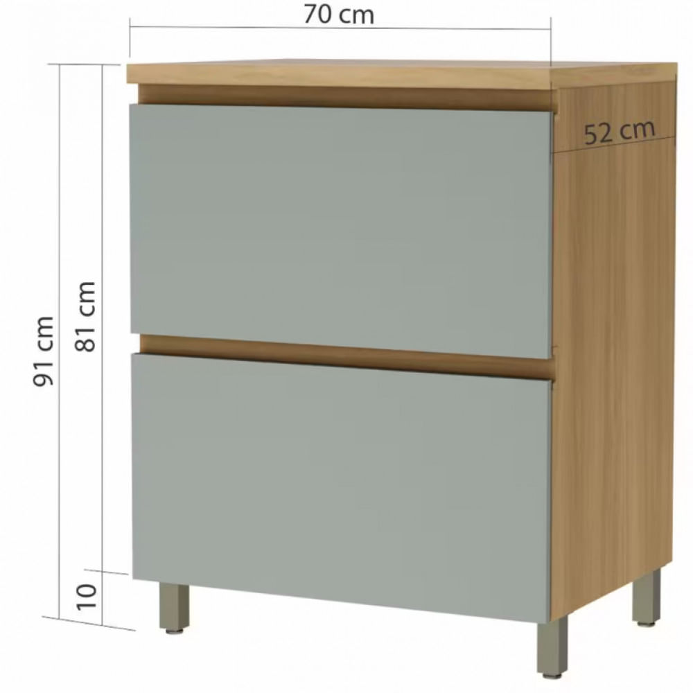 Balcão Nesher Rainha em MDF 15mm com 1 Porta, 1 Gaveta e 1 Prateleira - 70cm de largura Nature com Verde
