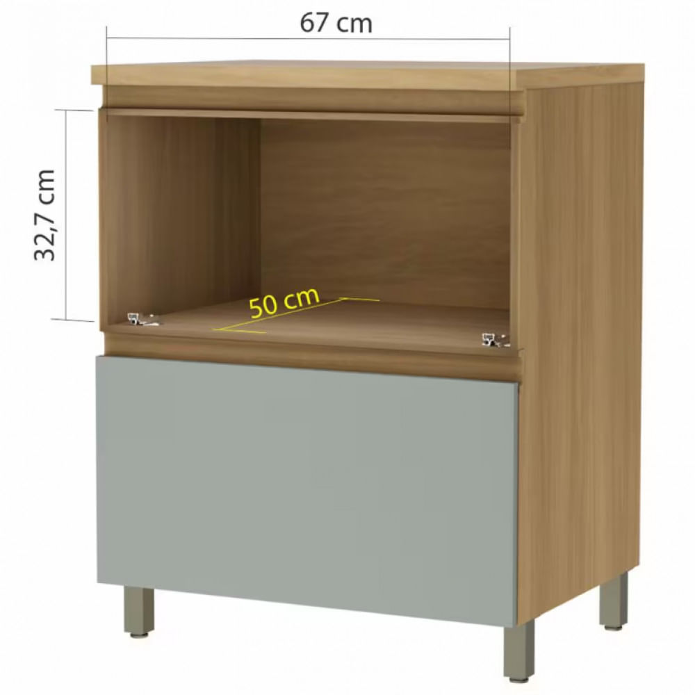 Balcão Nesher Rainha em MDF 15mm com 1 Porta, 1 Gaveta e 1 Prateleira - 70cm de largura Nature com Verde
