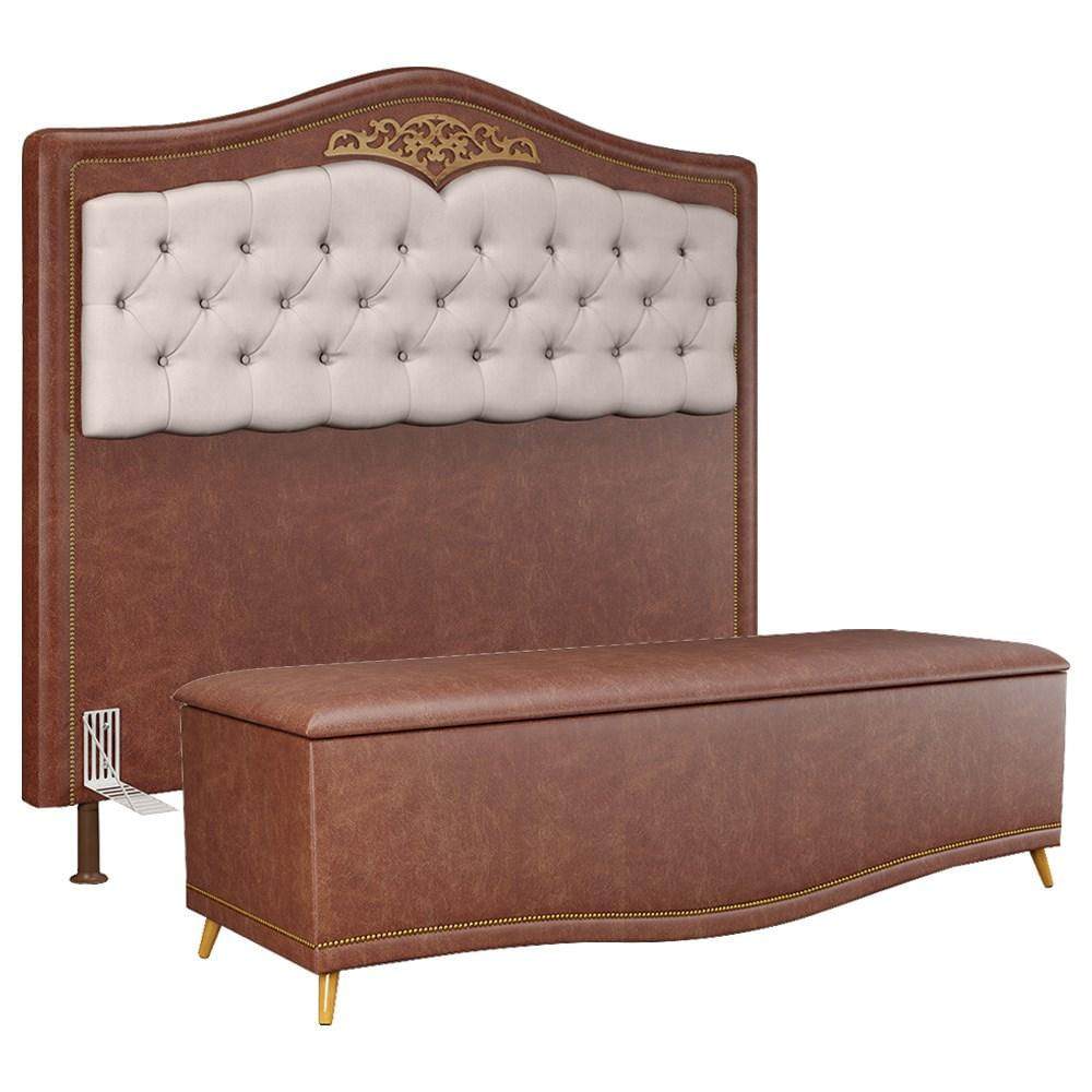 Cabeceira Cama Box Casal Queen 160cm Com Calçadeira Baú Imperial J02 Facto Marrom/Bege - Mpozenato