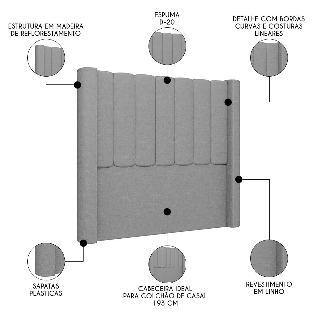 Cabeceira Casal King Cama Box 195cm Claire I02 Linho Cinza - Mpozenato