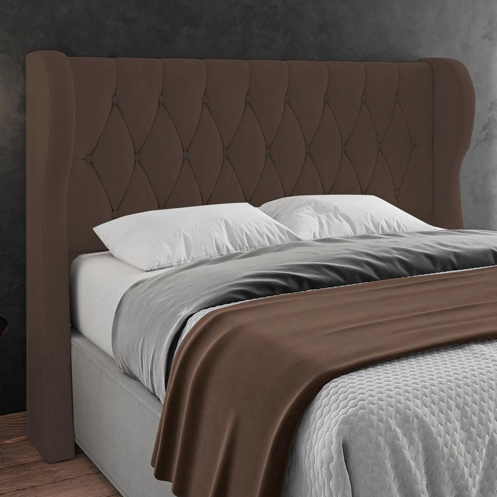 Cabeceira Casal King Cama Box 195cm Malva I02 Veludo Marrom - Mpozenato