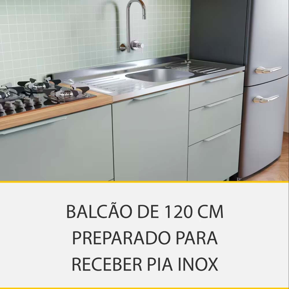 Cozinha Completa em MDF Nesher Paris Ripada com 270 cm de Largura, 7 Portas, 6 Gavetas e 11 Prateleiras Nature com Verde