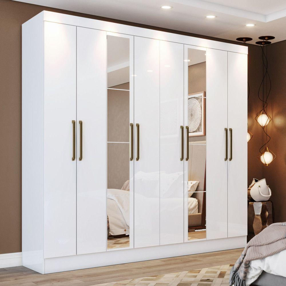 Guarda Roupa Casal 8 Portas 4 Gavetas Com Espelho Lara Casa 812 Branco