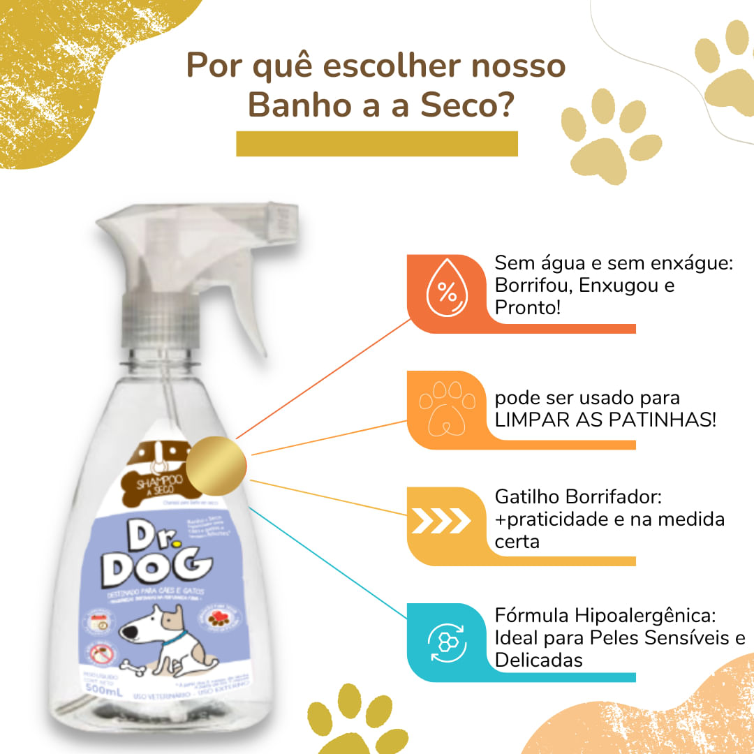 Shampoo  Banho Seco Cachorro Gato hipoalergenico Dr. Dog Limpa Patinhas Pratico