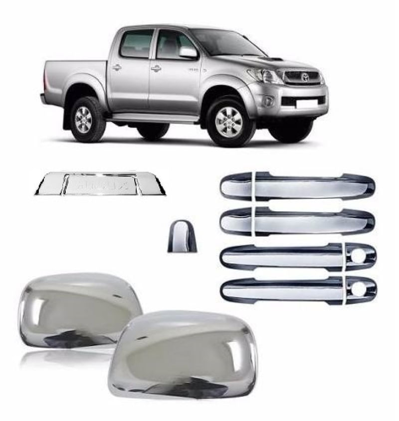 Kit Aplique Cromado Maçaneta Retrovisor Traseira Toyota Hilux 2005 à 2011