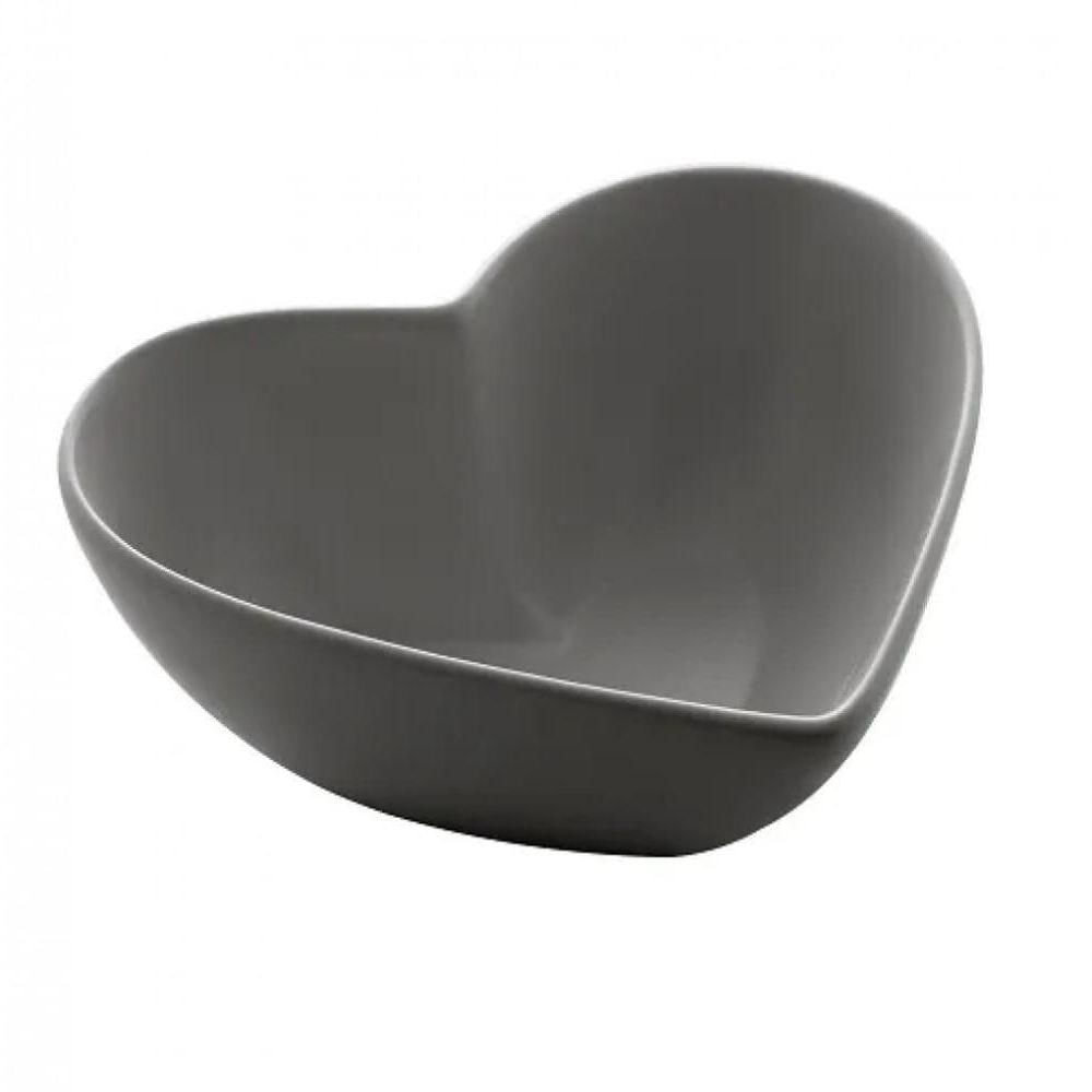 Bowl Petisqueira Coração De Ceramica Heart Cinza 18Cm