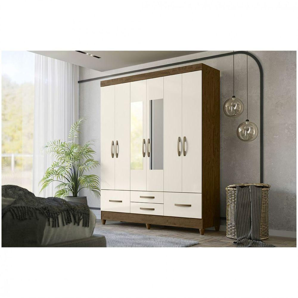 Guarda Roupa Moval Ibiza 6 Portas Castanho Wood