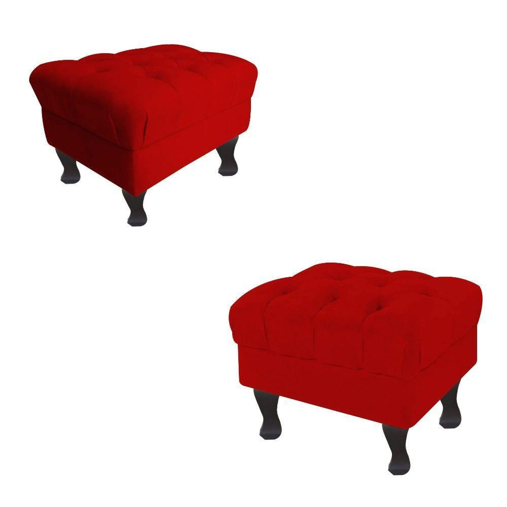 Kit 02 Puff Decorativo Retro Luiz Sem Baú Suede Vermelho 60