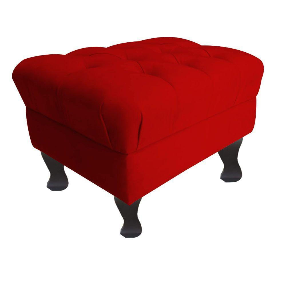 Puff Decorativo Retro Luiz Xv Sem Baú Suede Vermelho 60 Cm