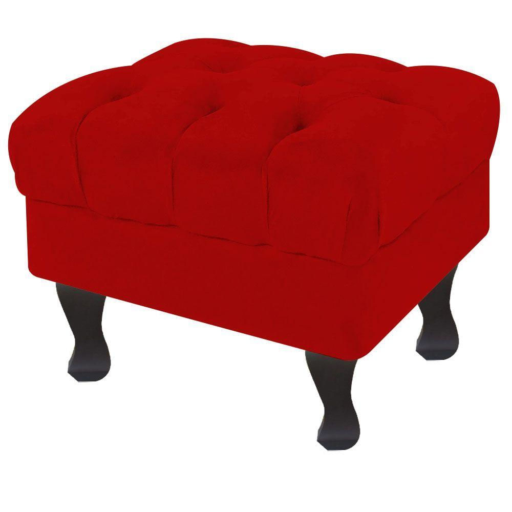 Puff Decorativo Retro Luiz Xv Sem Baú Suede Vermelho 60 Cm