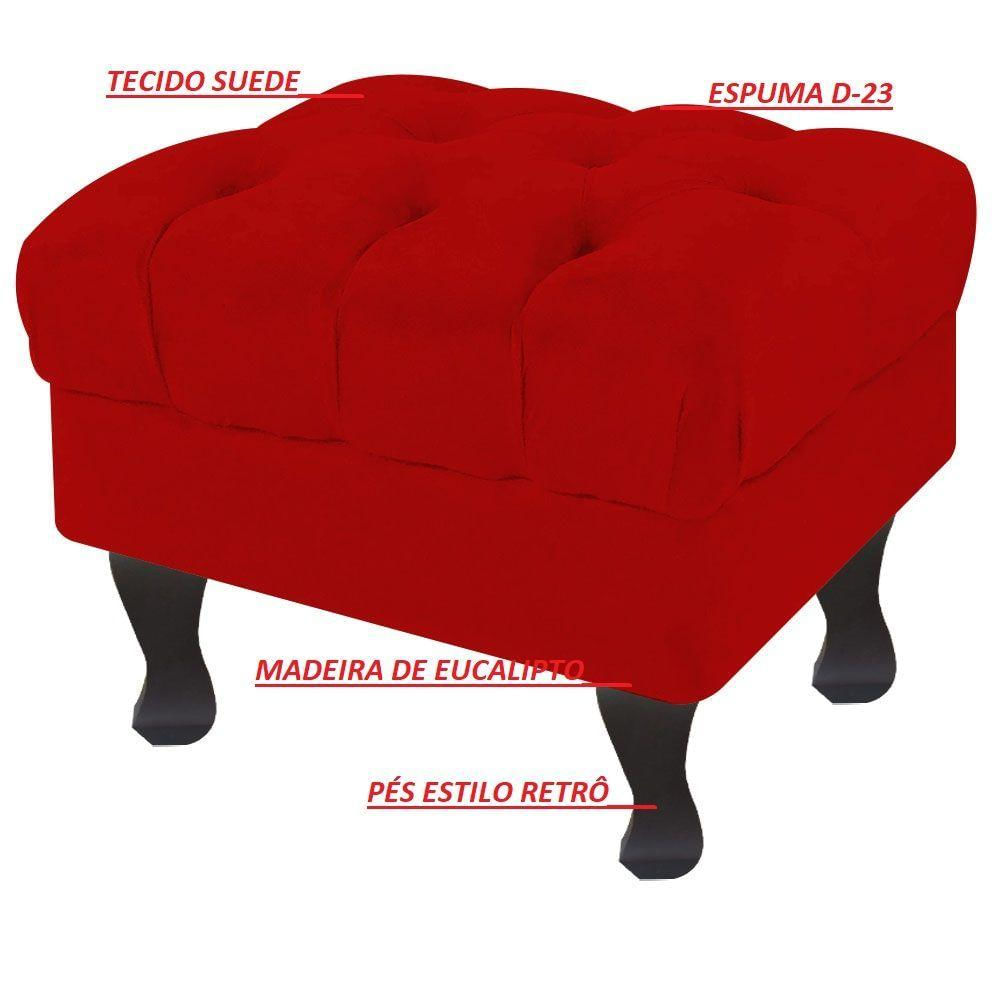 Puff Decorativo Retro Luiz Xv Sem Baú Suede Vermelho 60 Cm