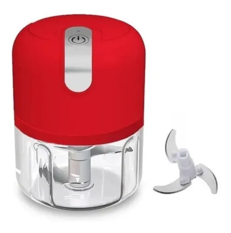 Mini Processador Elétrico de Alimentos Portátil com 3 lâminas de aço inox USB 250 ml Bivolt Vermelho