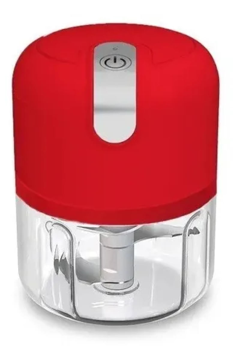 Mini Processador Elétrico de Alimentos Portátil com 3 lâminas de aço inox USB 250 ml Bivolt Vermelho