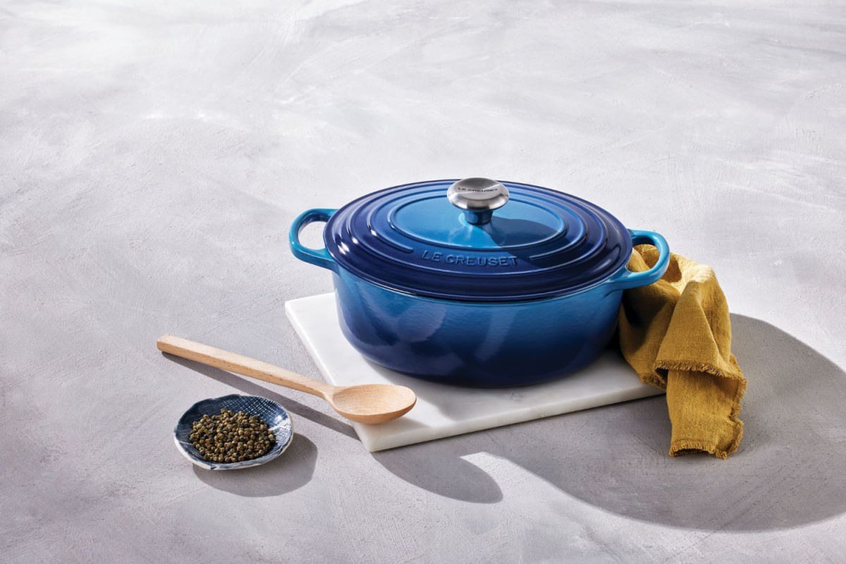 PANELA OVAL LE CREUSET SIGNATURE FERRO ESMALTADO 31CM AZURE BLUE 21178312202430