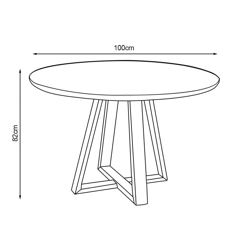 Mesa Jantar 100cm Tampo Mdf-vidro Redonda 4 Cadeiras Pés Madeira Maciça Mel-preto