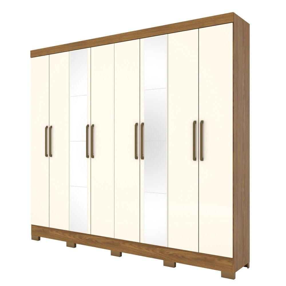 Guarda Roupa Casal 08 Portas 4 Gavetas Com Espelho Mabilu Casa 812 Nature Com Off White