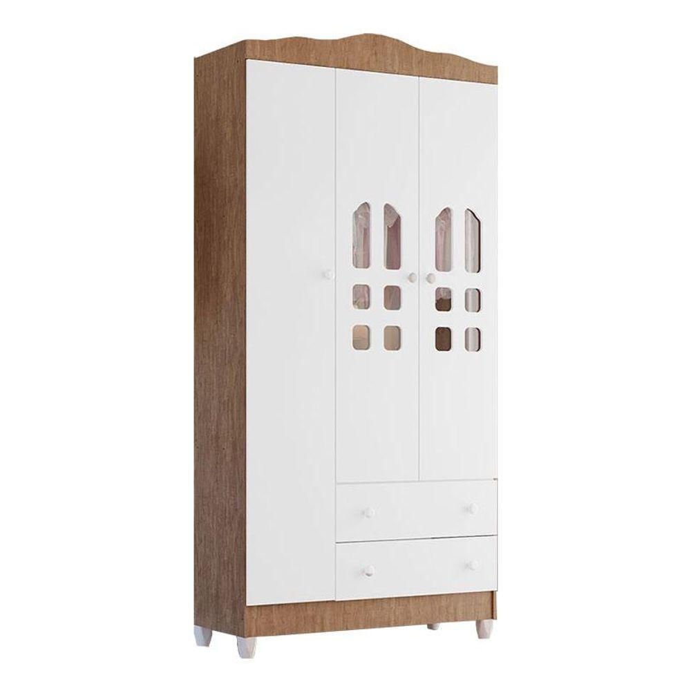 Quarto De Bebê New Selena 3 Portas Com Cômoda Selena E Berço Mirelle Branco Acetinado Amadeirado