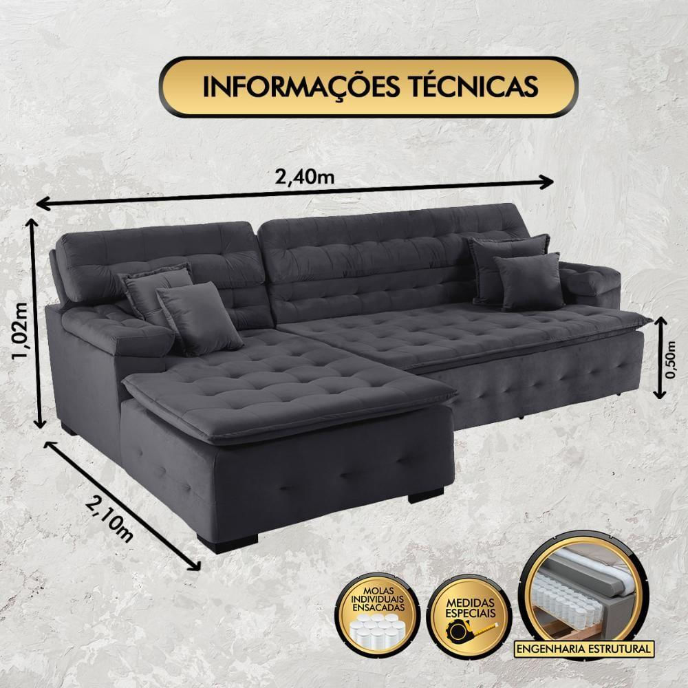 Sofá Retrátil e Chaise Orlando 240x210 chumbo