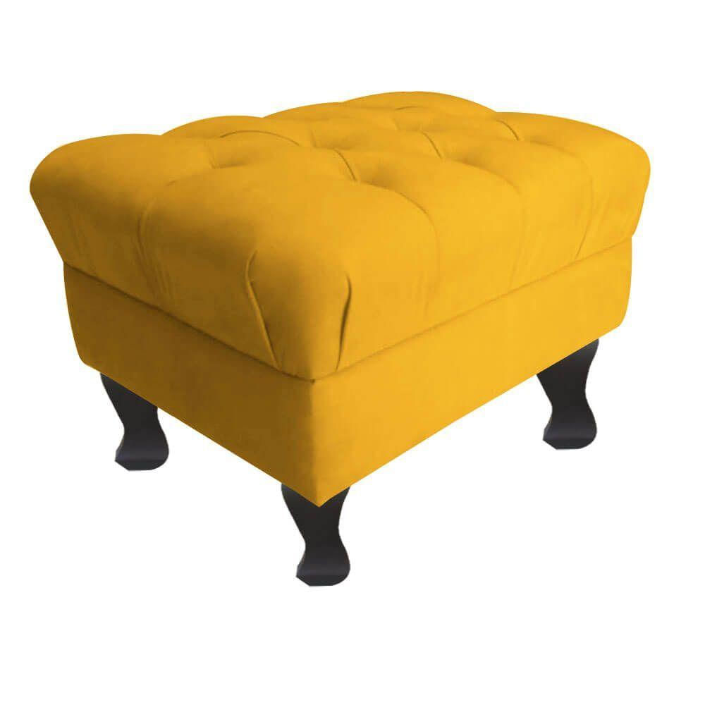 Puff Decorativo Retro Luiz Xv Sem Baú Suede Amarelo 60 Cm