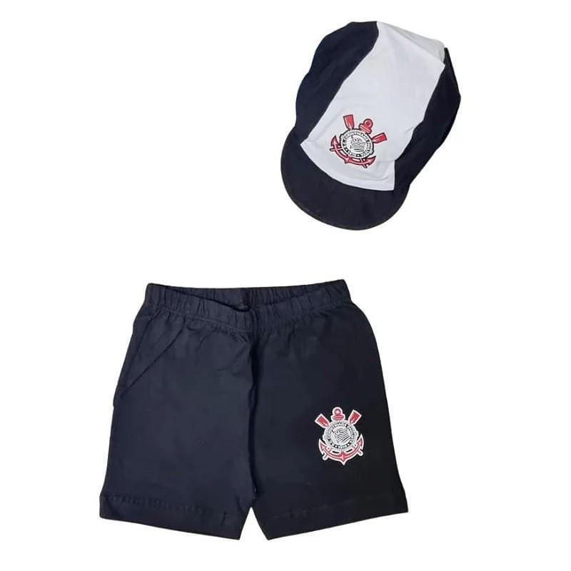 Kit Bebê Corinthians Com Shorts e Boné Oficial