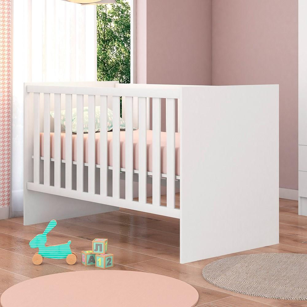 Quarto de Bebê Cômoda 2561 e Berço 1344 Certificado pelo Inmetro Doce Sonho com Colchão Branco - Qmovi