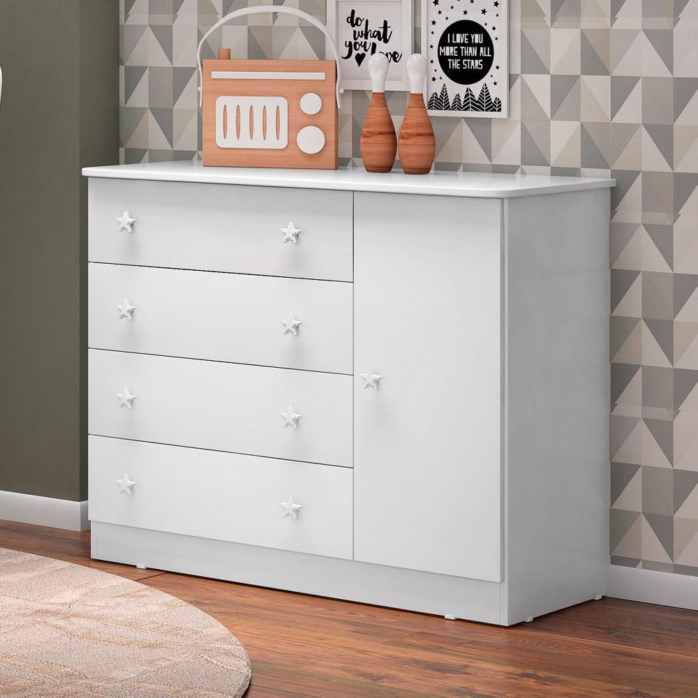 Quarto de Bebê Cômoda 2561 e Berço 1344 Certificado pelo Inmetro Doce Sonho com Colchão Branco - Qmovi