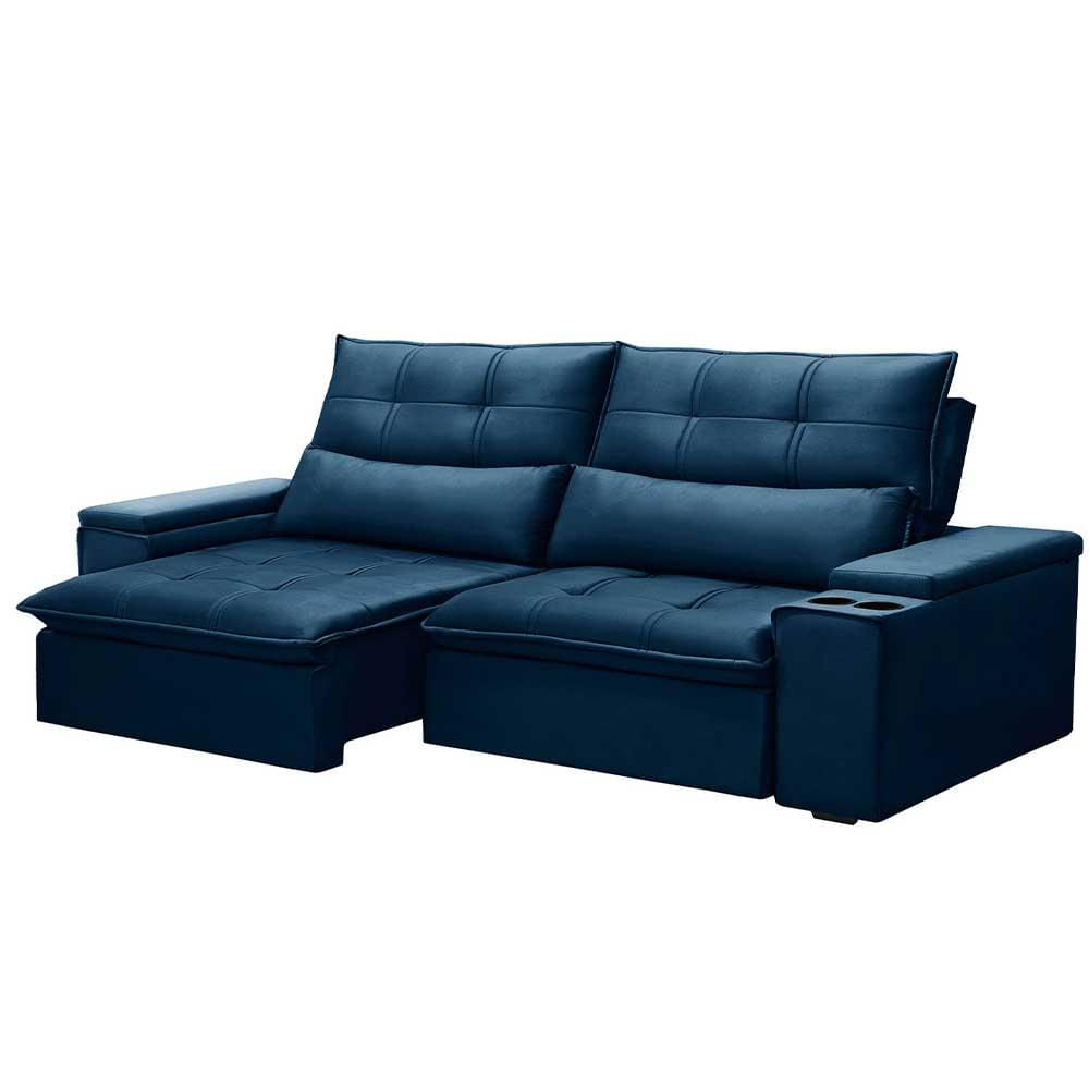 Sofá Retrátil Reclinável 3 Lugares 230cm Moritz F05 Veludo Azul - Mpozenato