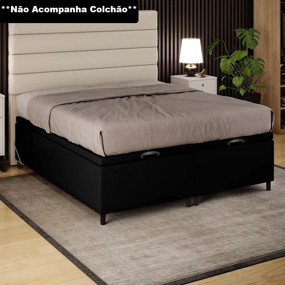 Base Cama Box Baú Casal Queen 158cm Hit I02 Corano Preto - Mpozenato