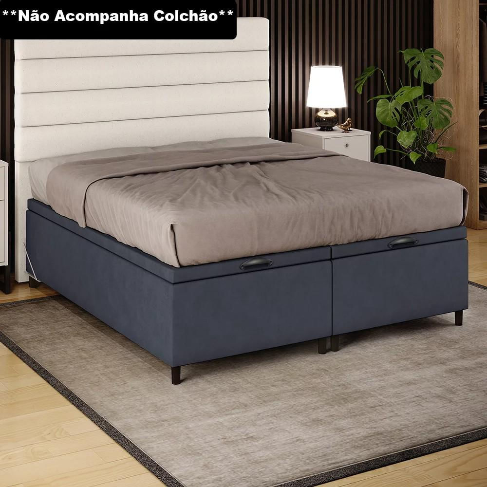 Base Cama Box Baú Casal Queen 158cm Hit I02 Suede Cinza - Mpozenato