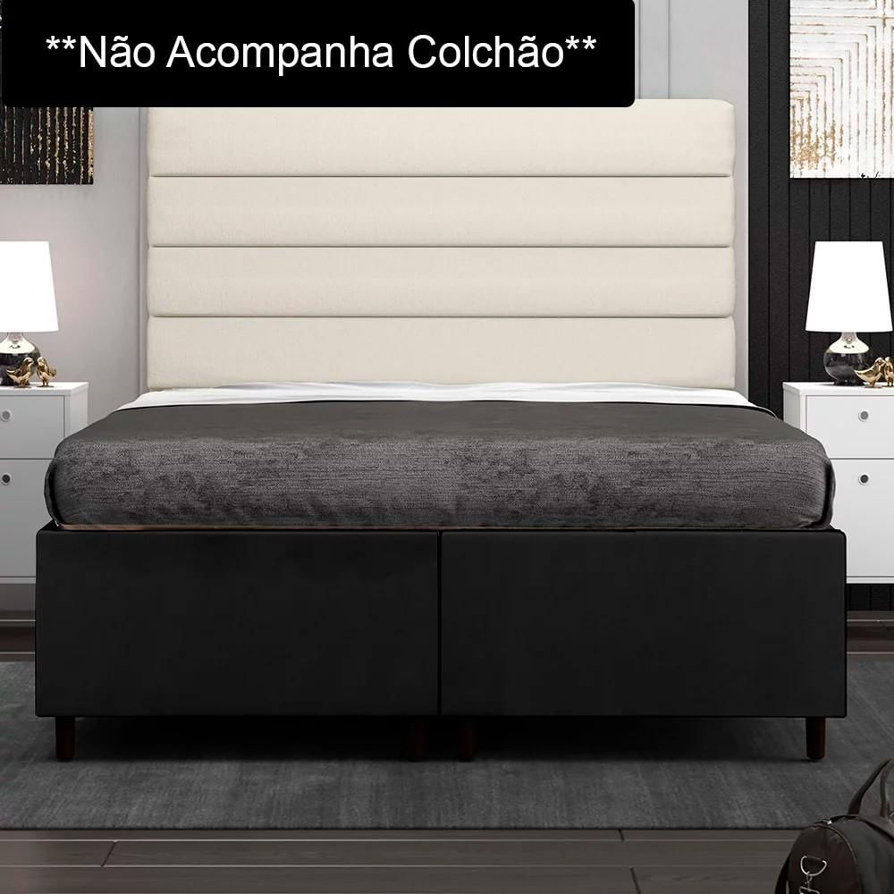 Base Cama Box Casal Queen 158cm Bipartido Hit I02 Suede Preto - Mpozenato