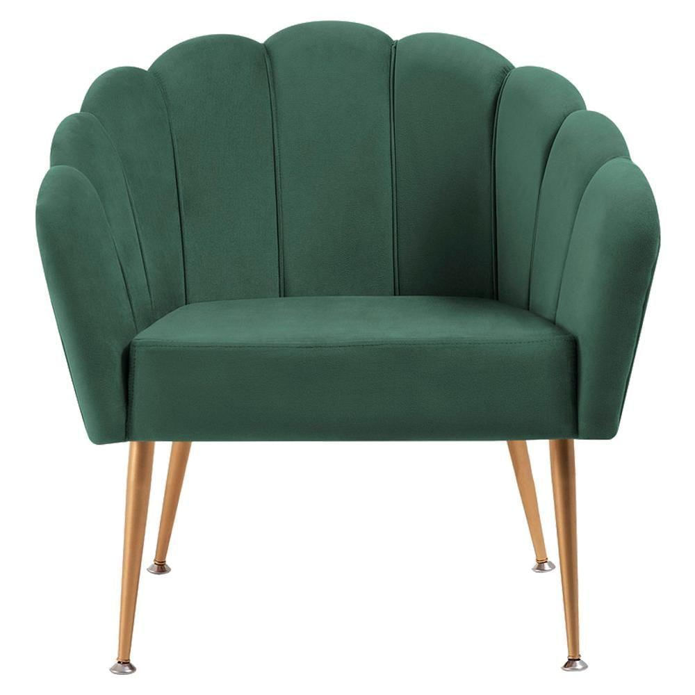 Poltrona Decorativa Pes Aço Dourado 7049 Veludo Verde Dmobiliario Verde