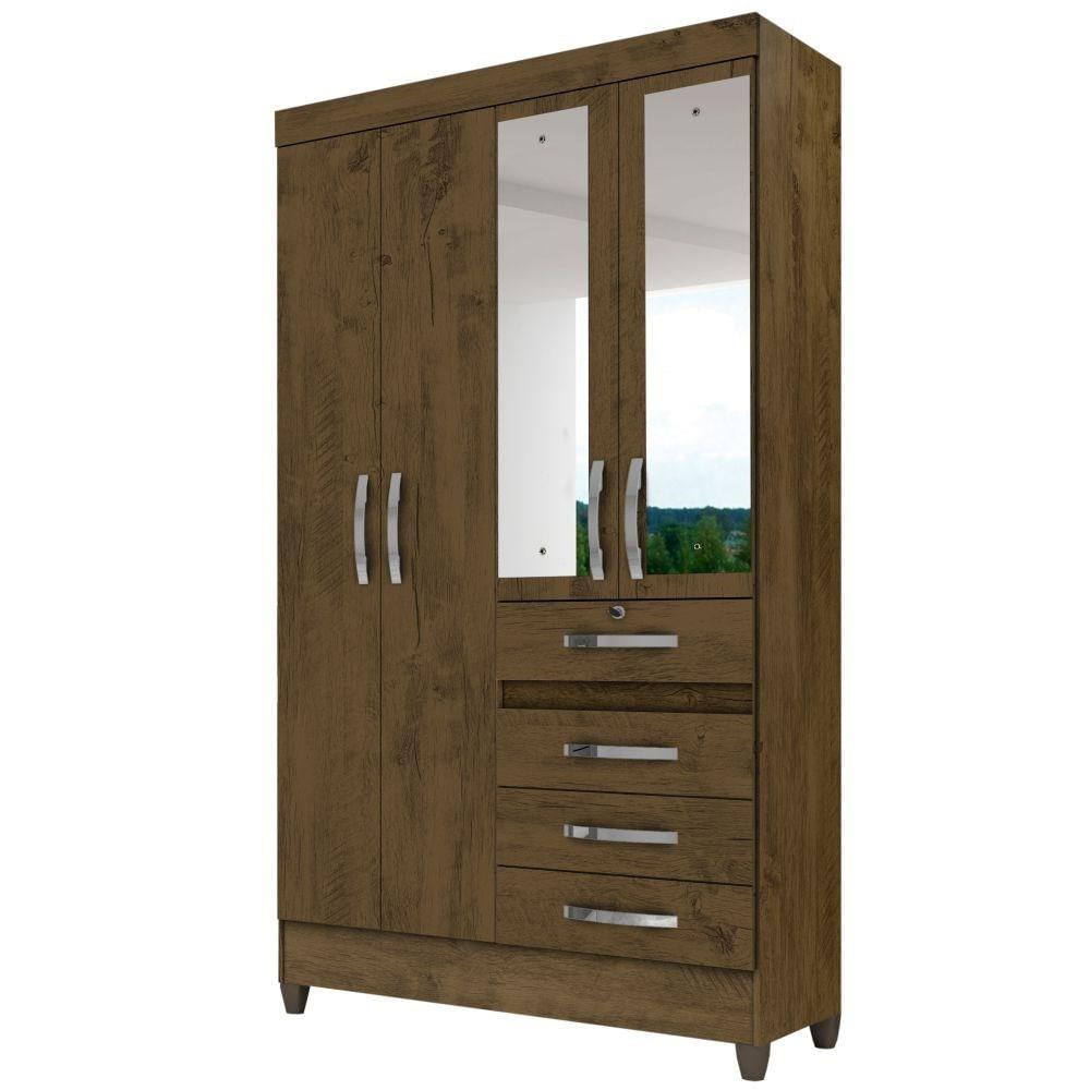 Guarda Roupa Solteiro Sobral 4 Portas Castanho Wood - Moval