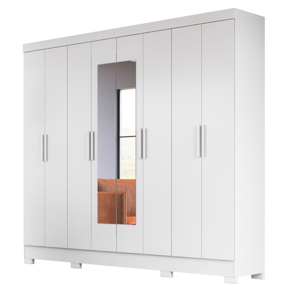 Guarda Roupa Casal com Espelho 8 Portas 236cm Ágata M07 Branco - Mpozenato