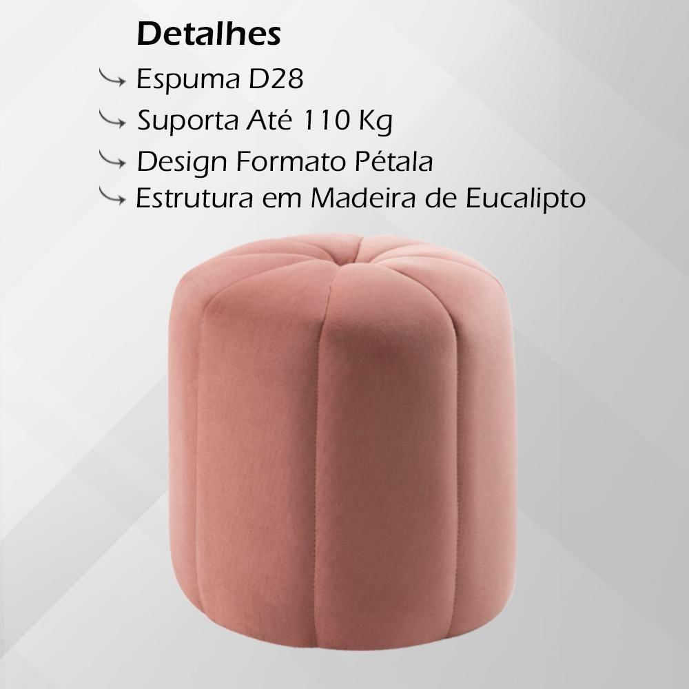 Puff Puf Para Sala P09 Veludo Rosa Dmobiliario Rosa