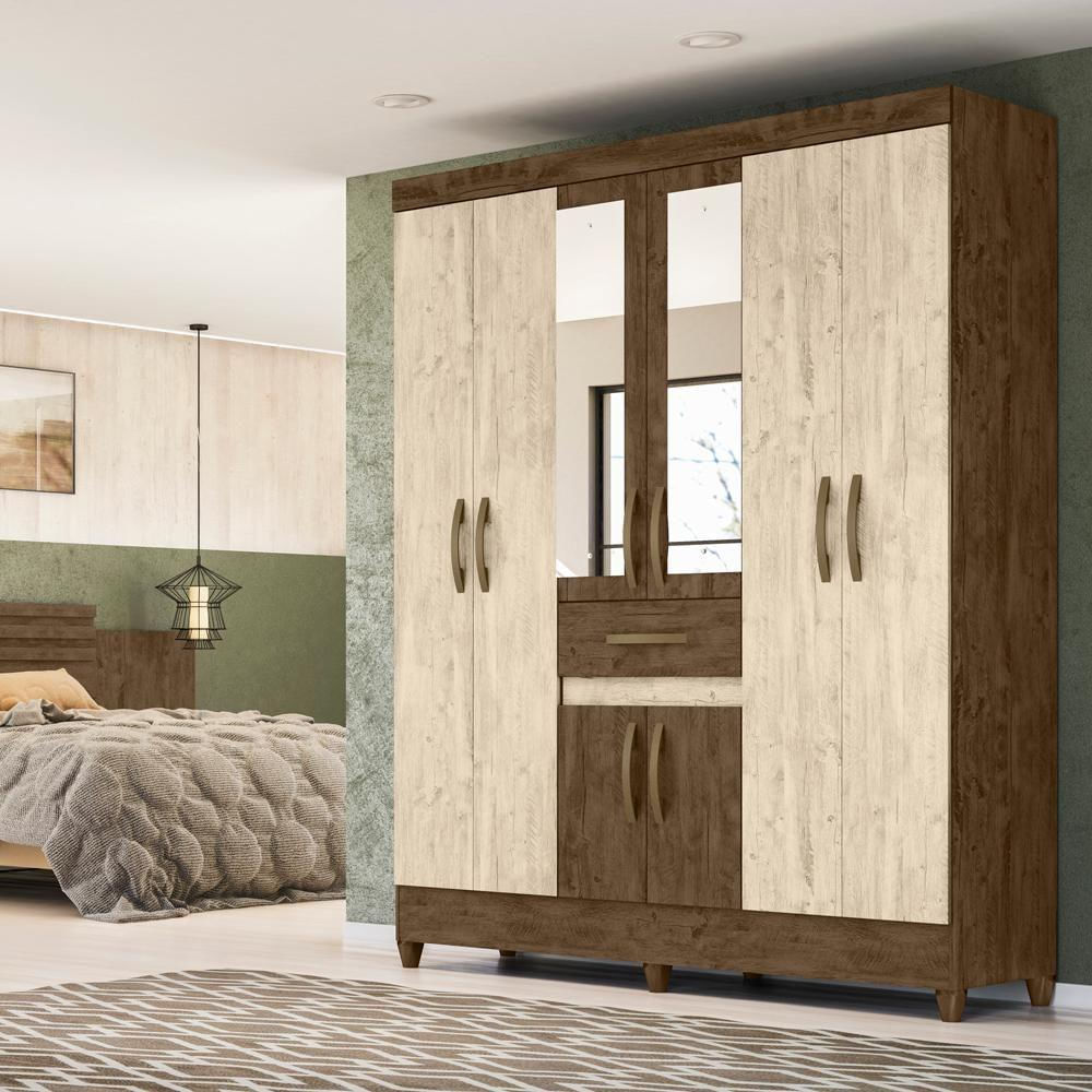 Guarda Roupa Casal 8 Portas Com Espelho Castanho Wood Avela