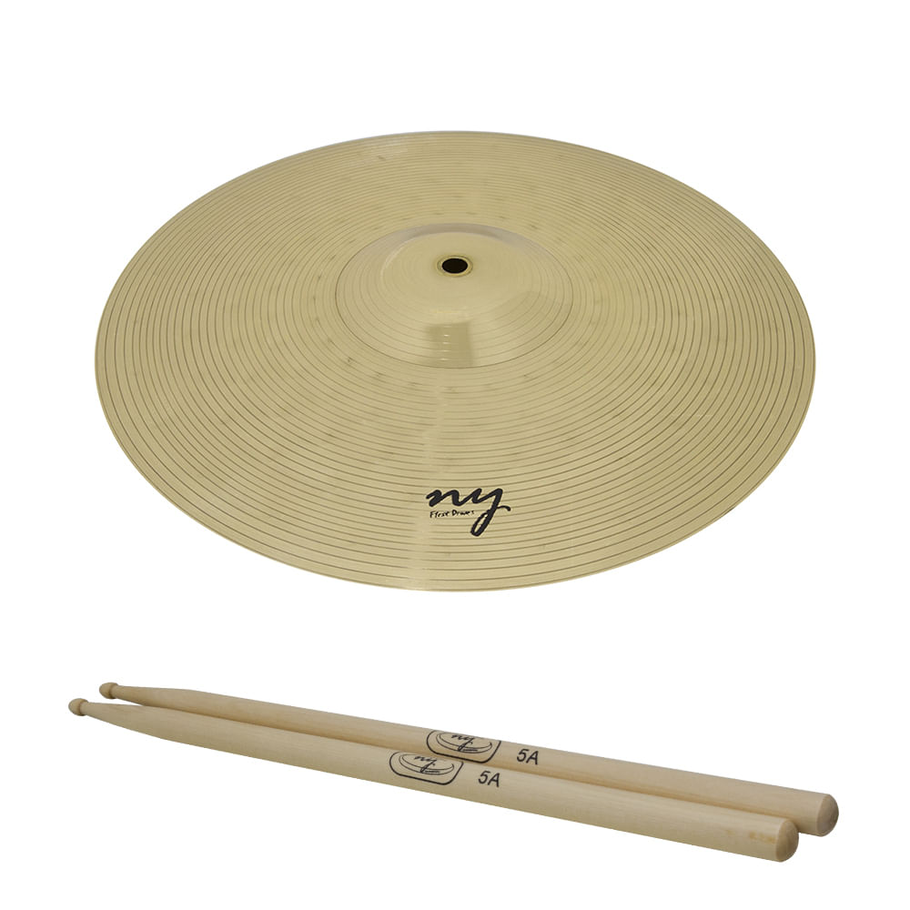 Prato de Ataque para Bateria 18" Liga de Latão + Baqueta 5A Maple New York