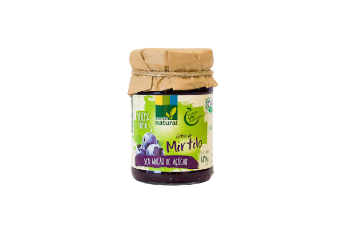 Geleia de Mirtilo (Blueberry) 100% Fruta Orgânico Sem Adição de Açúcar Coopernatural 180g