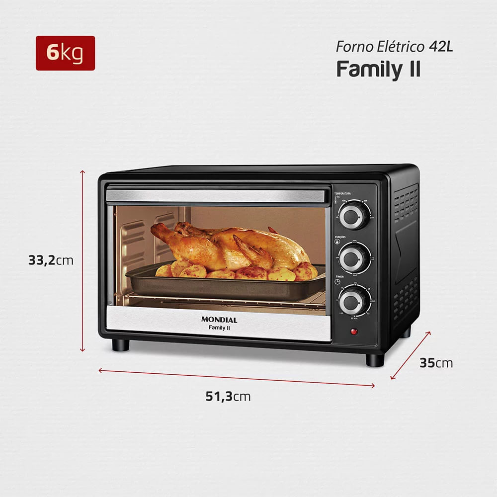 Forno Elétrico 42L Family II Mondial FR42 Preto/Inox  220V