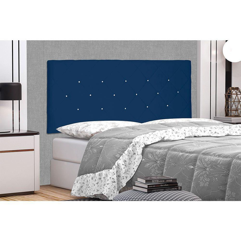 Cabeceira Painel Casal 1,40m Tânia Suede Azul Marinho