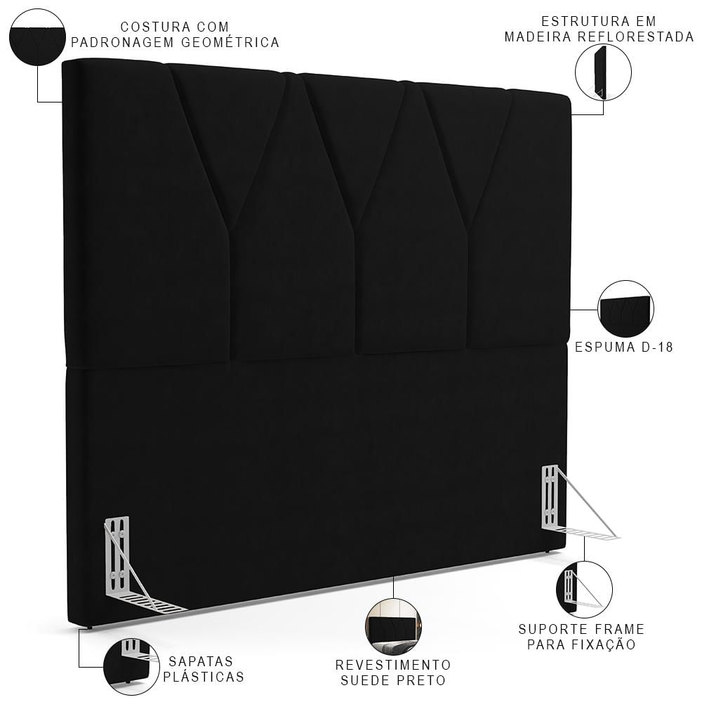 Cabeceira Cama Box Casal 140cm Aura Suede W01 Preto - Mpozenato