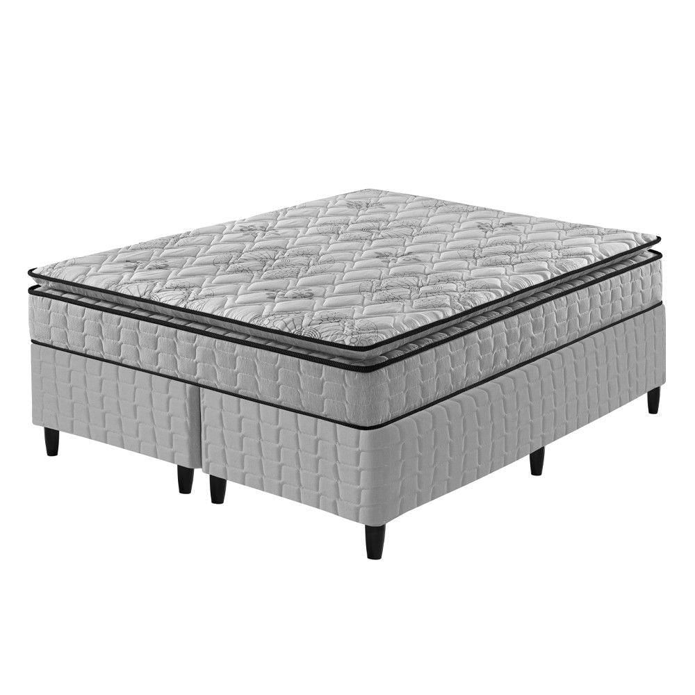 Cama Box Queen + Colchão Ortopedico Espuma D33 Hanover Cinza