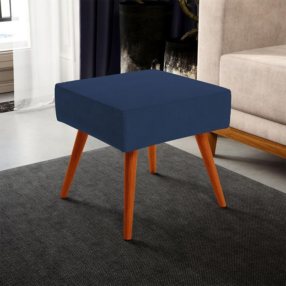 Puff Banqueta Decorativa Com Pés Palito Suede Azul Marinho