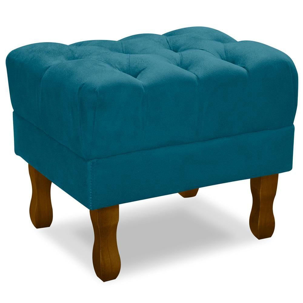 Puff Puf Retro Capitone 55X44Cm Suede Azul Turquesa Mpassos Azul Turquesa