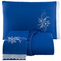 Jogo de Cama Lençol Solteiro Bordado Advance 2 Peças - Azul
