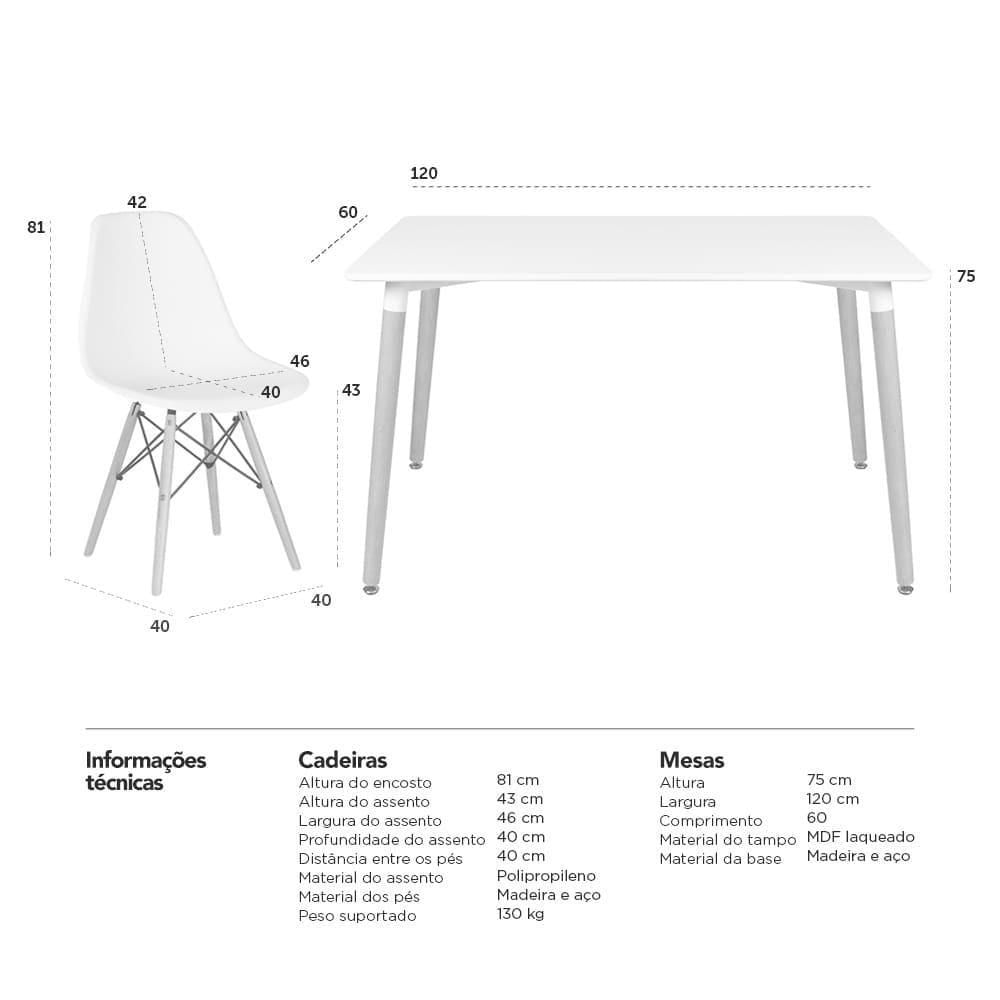 Kit - Mesa De Jantar Retangular Eames 60 X 120 Cm Preto + 2 Cadeiras Eiffel Dsw Amarelo