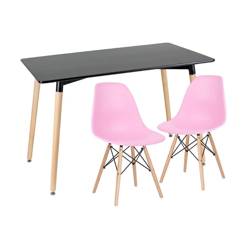 Mesa De Jantar Preto + 2 Cadeiras Eiffel Dsw Rosa Claro