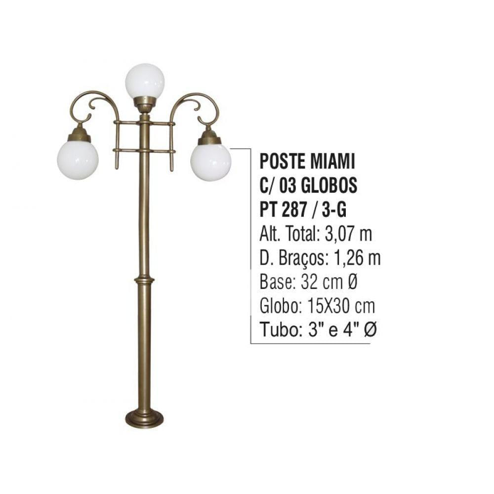 Poste Colonial Miami para Jardim de Alumínio 03 Globos 3,07m