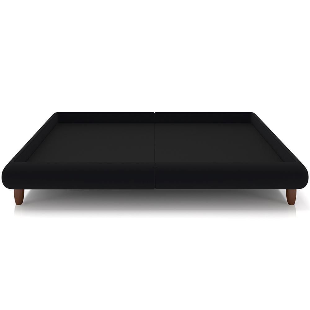 Cama Casal King Base Box Pés de Madeira 210cm Otto P05 Veludo Preto- Lyam Decor