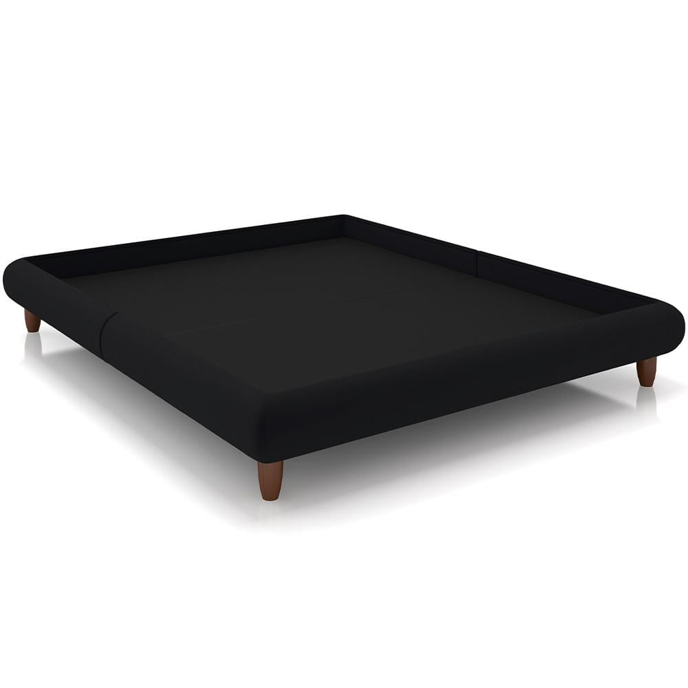 Cama Casal King Base Box Pés de Madeira 210cm Otto P05 Veludo Preto- Lyam Decor