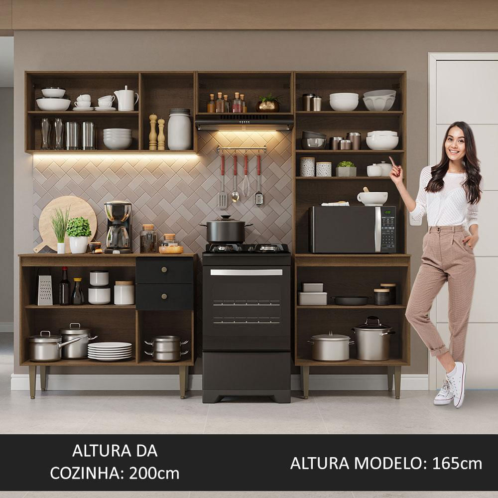 Armário de Cozinha Compacta 235cm Rustic/Preto Gourmet Madesa 01 Rustic/Preto